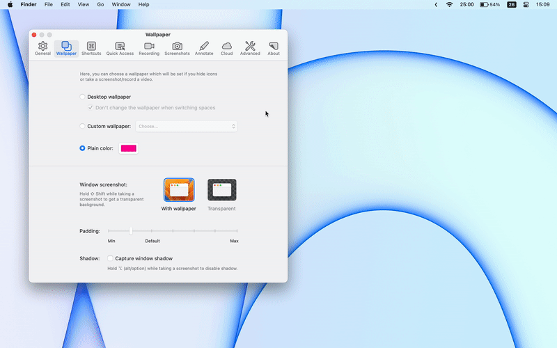 Настройки обоев в приложении CleanShot X для macOS